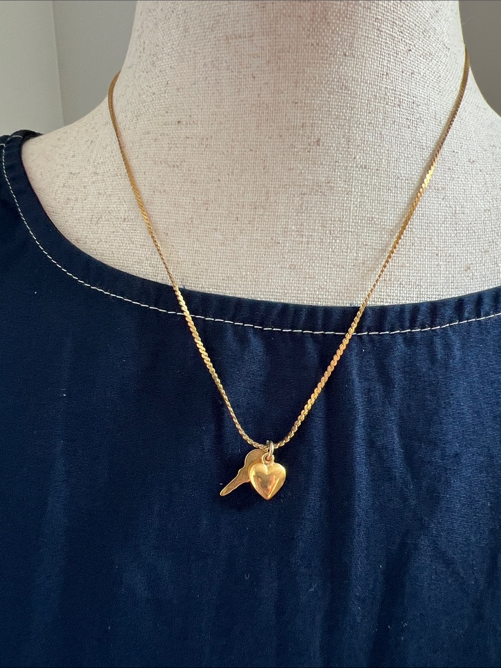 Gold-Tone Heart and Key Pendant 8.5” Necklace - Women’s Jewelry